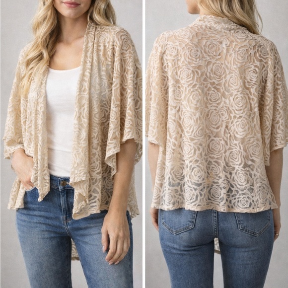 Ark & Co Sweaters - Ark and Co cream/ivory floral pattern cardigan